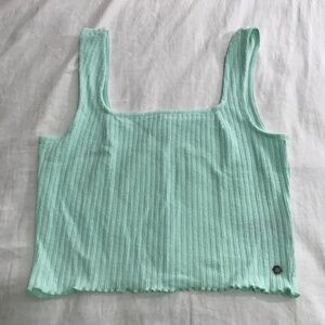 NWOT Roxy Green Cotton Blend Rib Knit Tank Top L Cropped